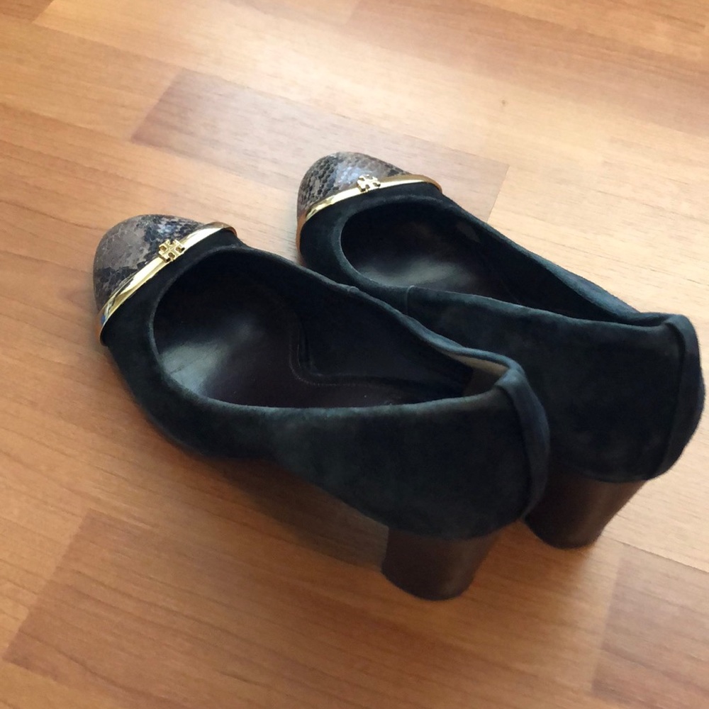 Tory Burch suede and snakeskin embossed heels